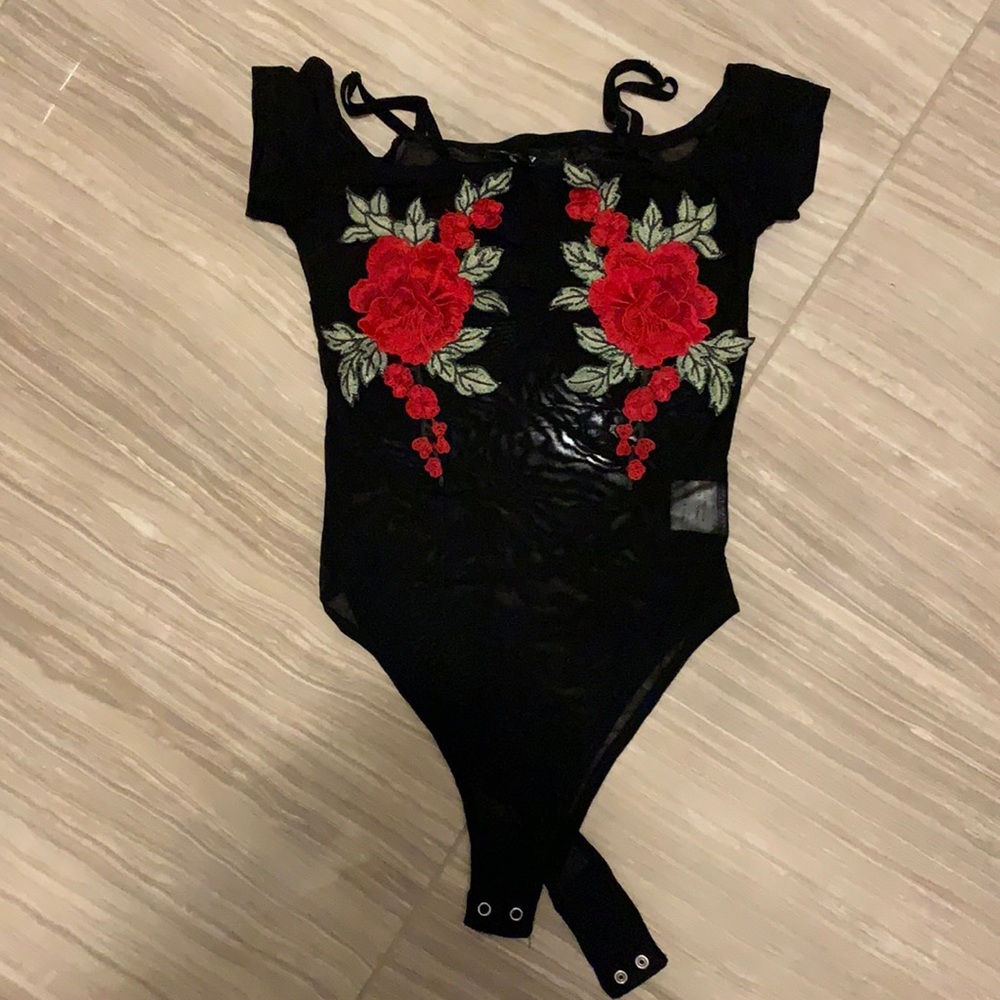 Sheer floral body suit